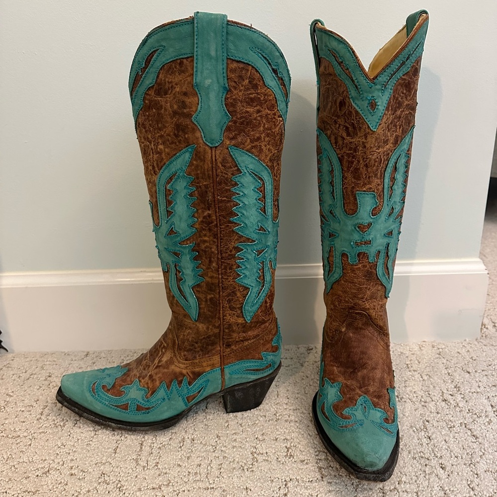 Corral Turquoise and Brown Western Boots